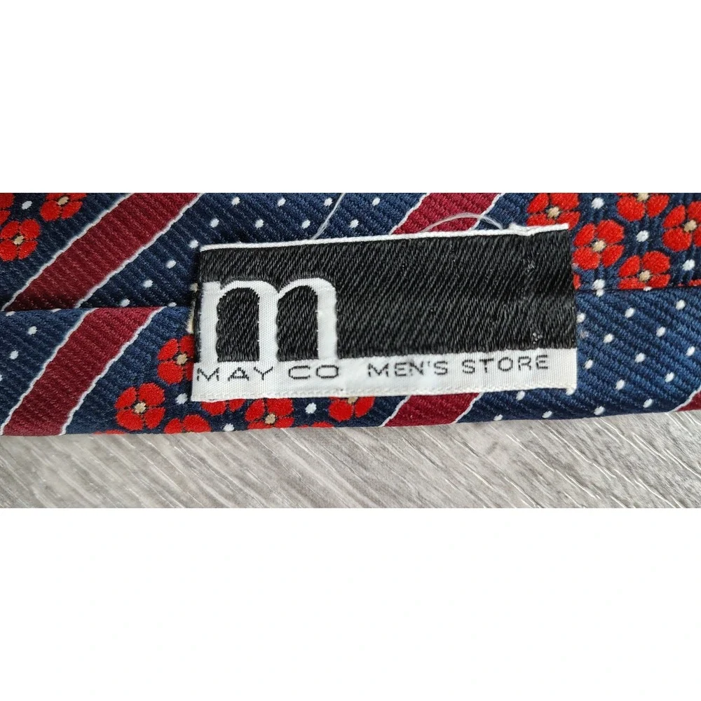 Christian Dior Tie Macys May Co Mens Store Floral Polka Dot Blue Red‎ Stripe VTG